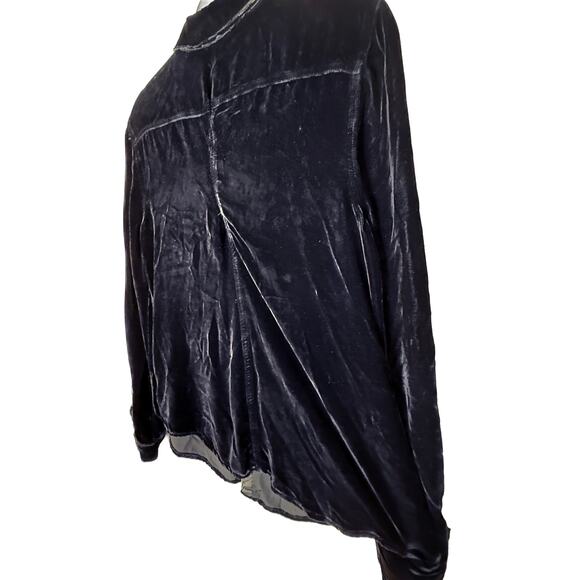 Free People x CP Shades Joss Velvet Velour Button Up Top Blouse Tunic Dark Blue - Picture 5 of 10